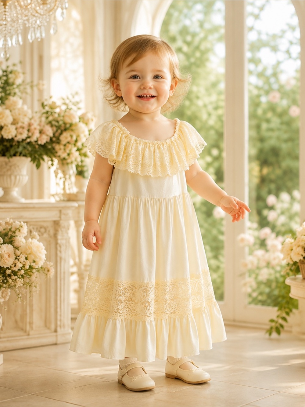 Beautiful Bailey’s Blossoms lace-trimmed maxi dress in girls’ size 18–24 months,